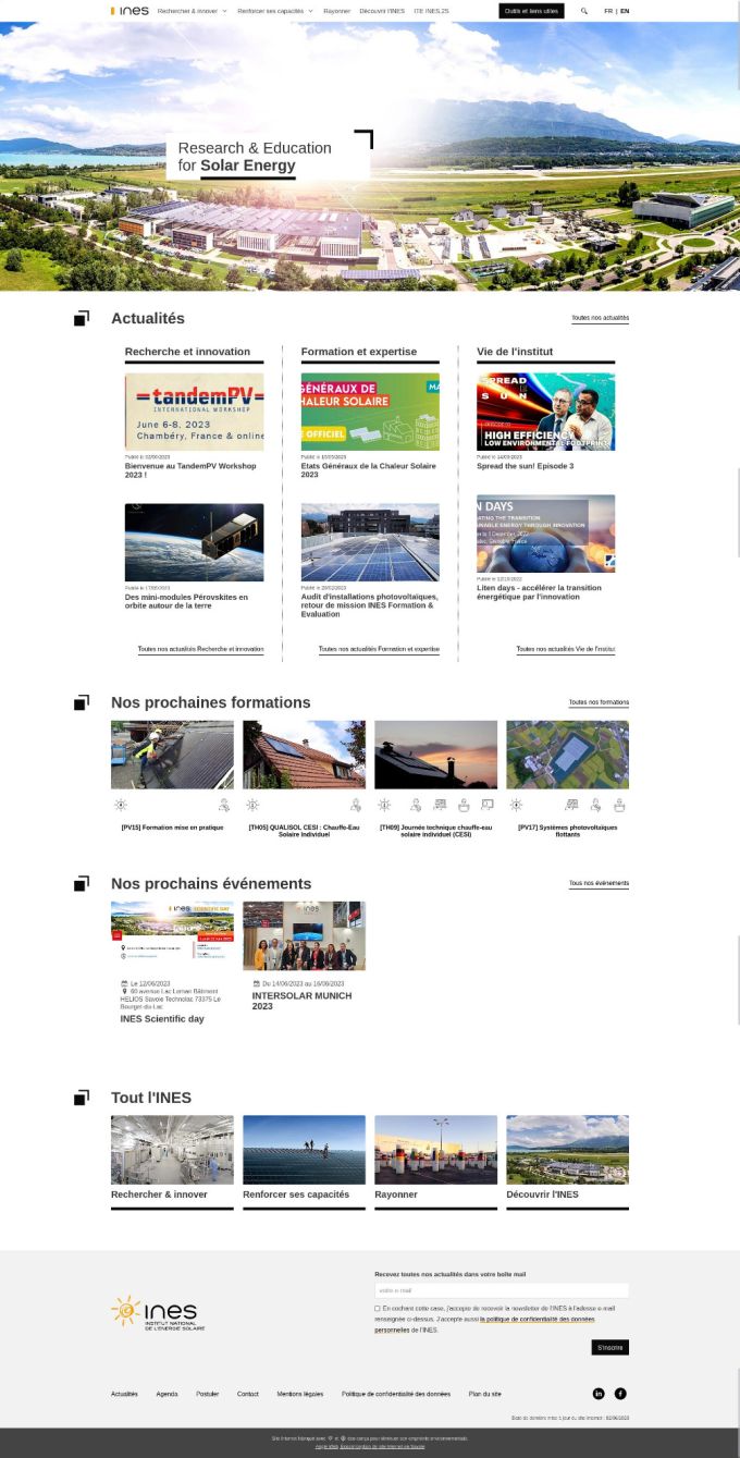 Site Web de l'INES avec ses actualités, événéments, formation et les activités de l'institut
