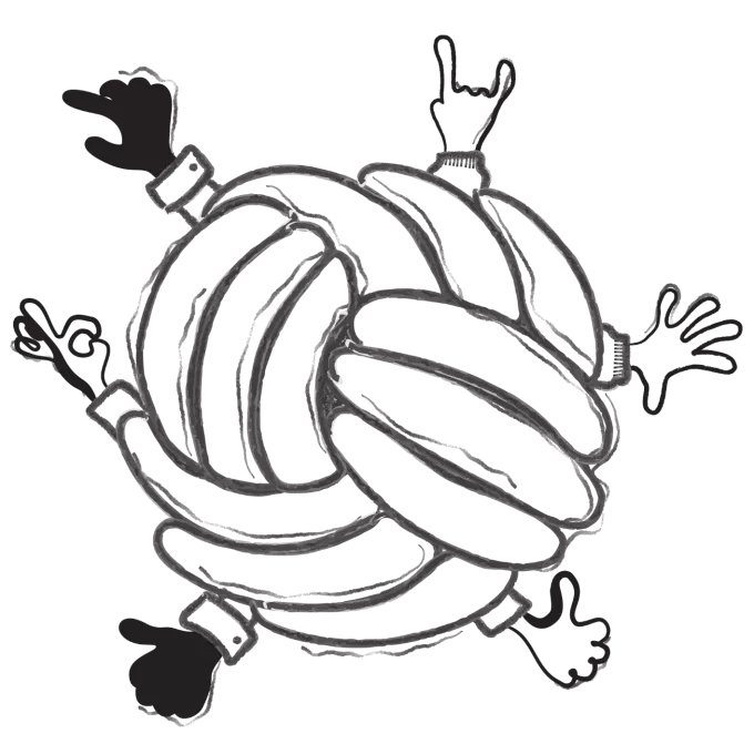 Illustration noir et blanc avec plusieurs bras qui forment un nœud.